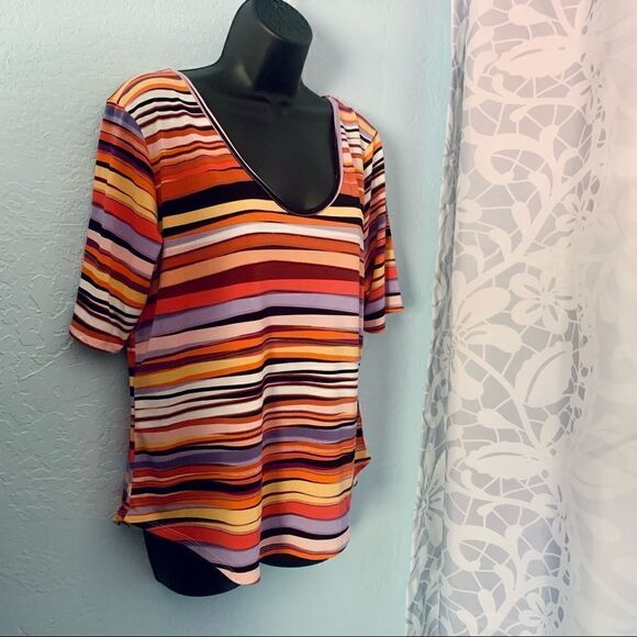 Willow Drive Tangerine Striped Strappy Back Short Sleeve Top Size XL - Picture 2 of 8
